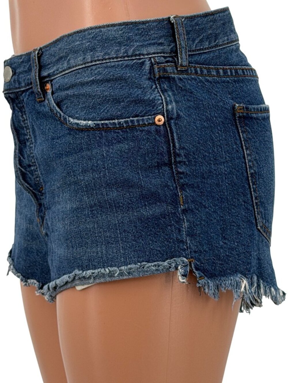 Free People Distressed Fringe Denim Jean Shorts 31| Boho Grunge Indie Sleaze Y2K - Picture 4 of 16